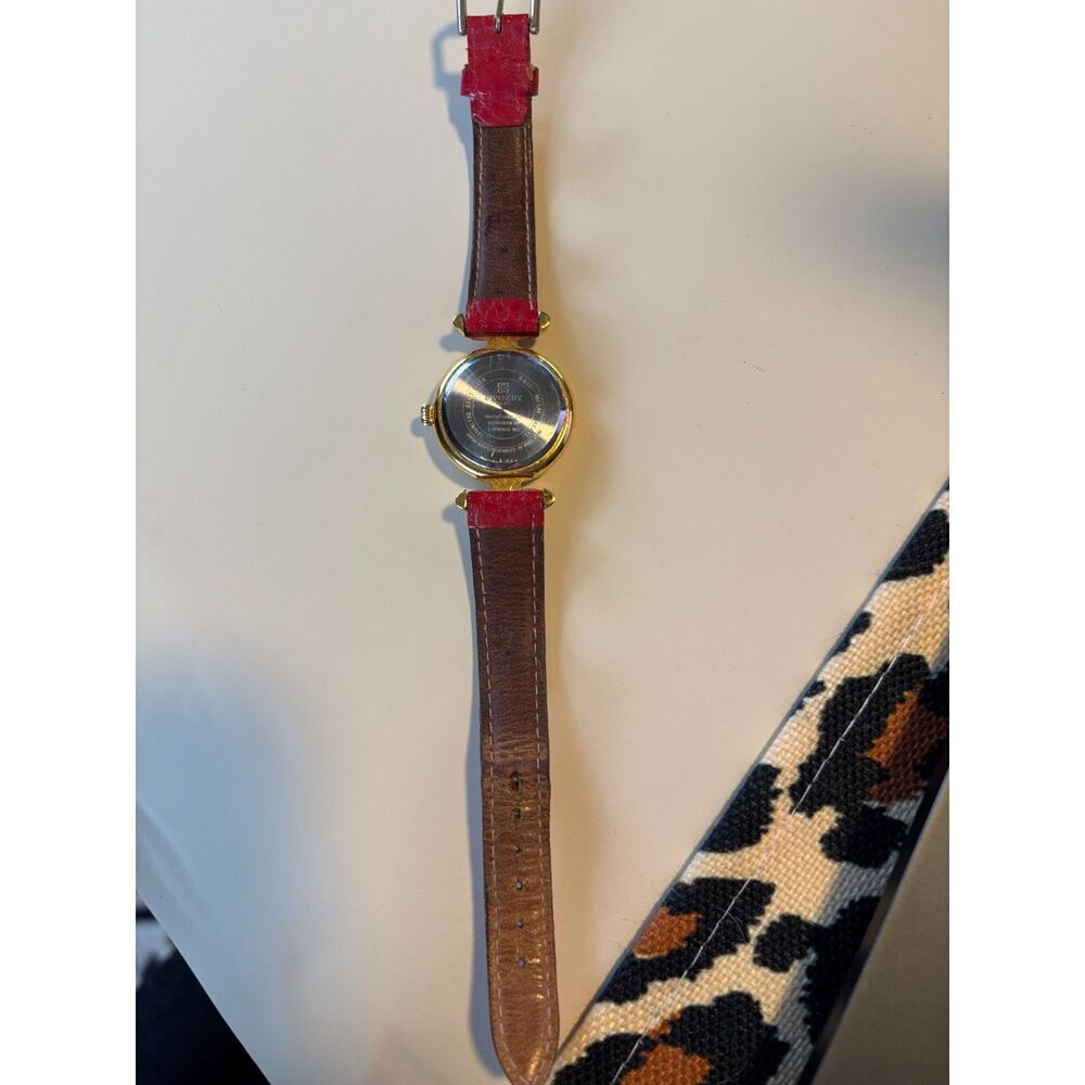 Vintage Givenchy Gold Tone Casing with Ruby Colored Gemstones Accent Watch - Picture 8 of 8